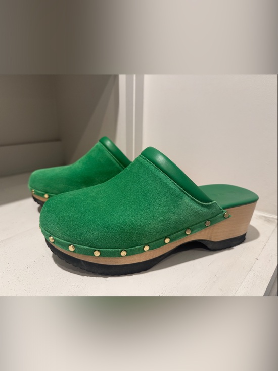 M Gemi Shoes - M Gemi Green Suede Studded Clogs